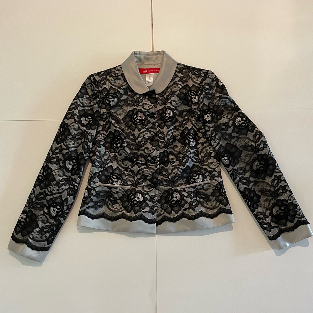 Gorgeous Silver & Black Lace Anne Klein Jacket